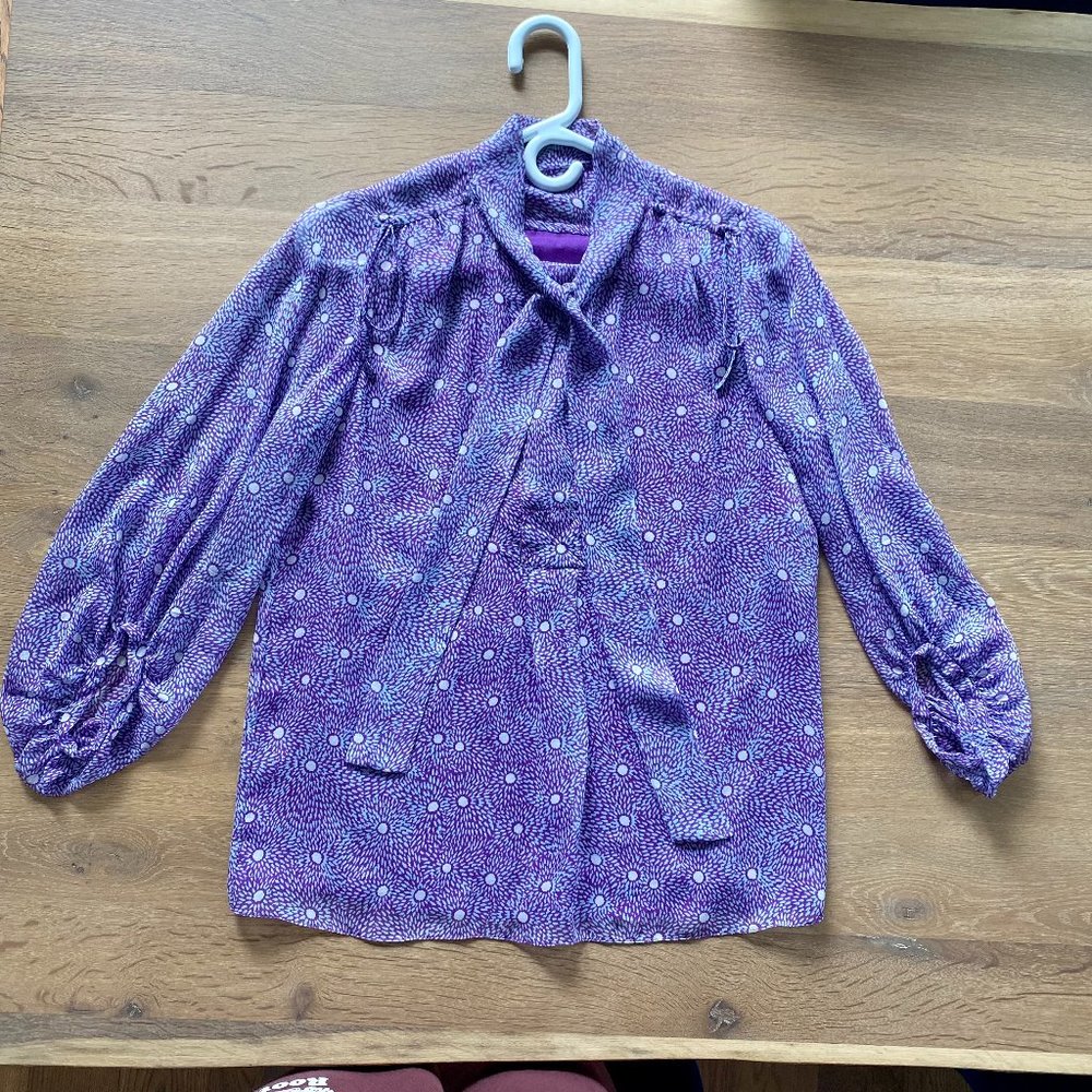 DVF Purple/Blue Neck Tie Blouse - 4